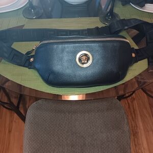 Versace Black Leather Belt Bag with Gold Medallion